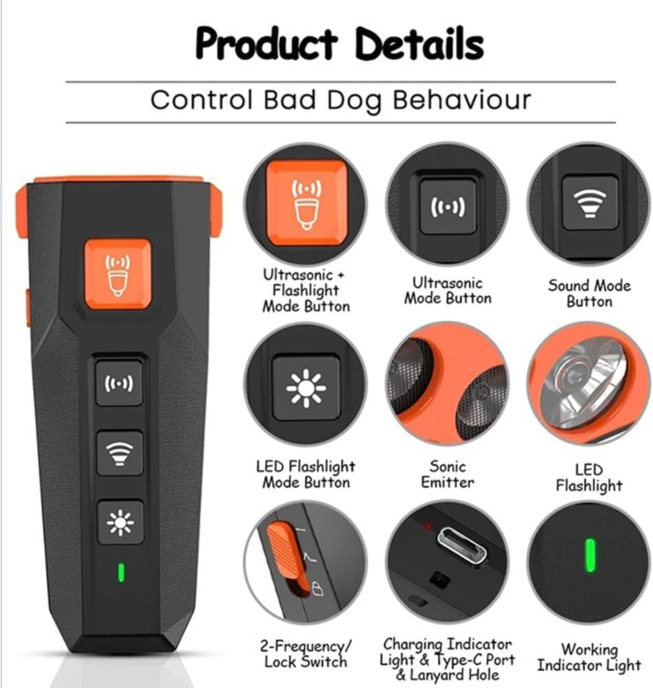 Anti Barking Device, 3X Emitter Power with 3X Stronger Coverage Most Effective Dog Bark Deterrent, Most Effective Training, User-Friendly, Dog Whistle to Stop Barking, Barking Silencer, Rechargeable