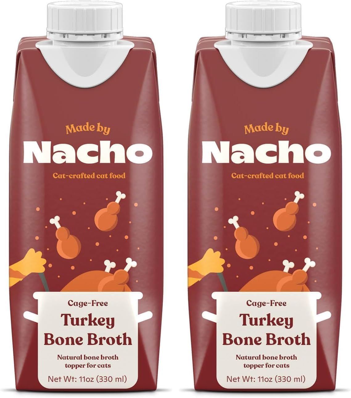 Made by Nacho Bone Broth Cat Food Topper for Hydration and Picky Eaters - Add Protein and Flavor to Your Dry Cat Food – Supports Optimal Nutrition, Digestion, Skin & Coat, 11 oz. Turkey (Pack of 2)