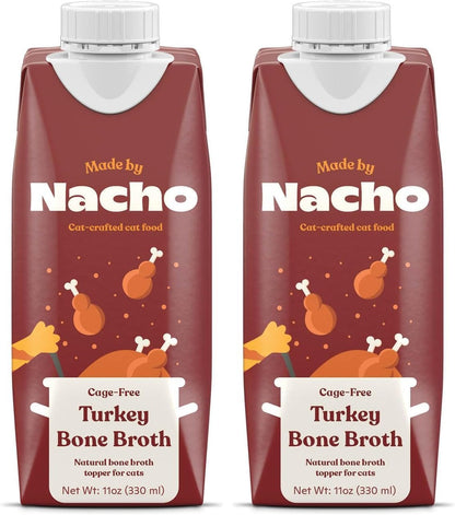 Made by Nacho Bone Broth Cat Food Topper for Hydration and Picky Eaters - Add Protein and Flavor to Your Dry Cat Food – Supports Optimal Nutrition, Digestion, Skin & Coat, 11 oz. Turkey (Pack of 2)