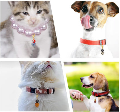 12pcs Evil Eye Heart Collar Pendants for Cat Dog, Gemstone Jewelry Charms Lampwork Pet Collar Pendants Clip-on Charms for Bag Decor Keychain Pet Necklace Training Home Decoration
