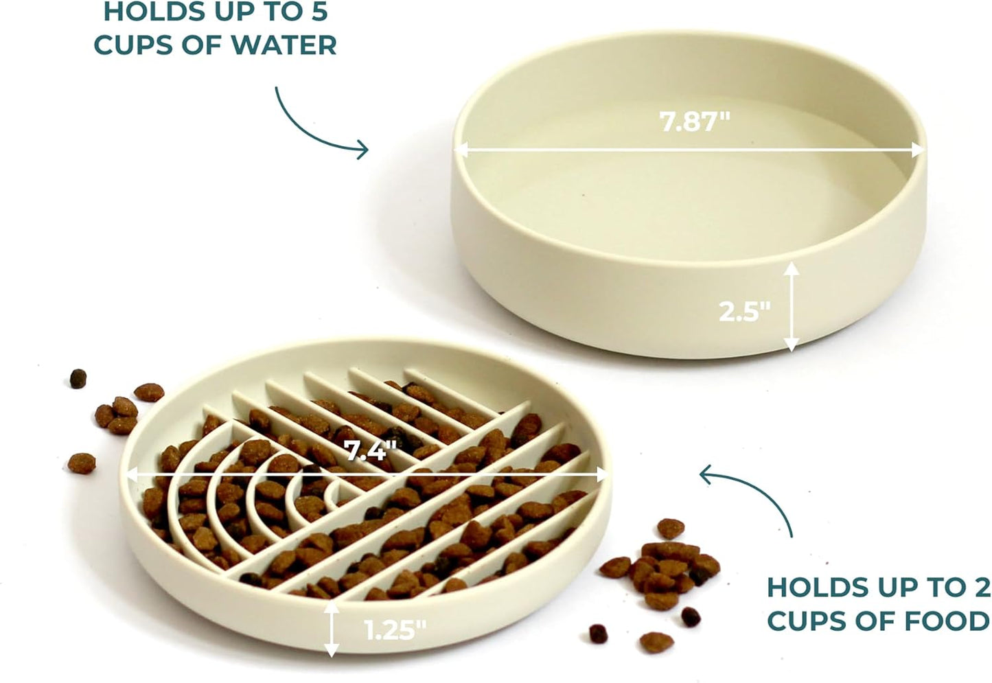 Slow-Feeder & Water Bowl Set by The Dog Tale | Food-Grade Silicone Dog Bowls, BPA-Free, Dishwasher Safe, Freezer Safe (Oatmeal)