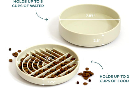 Slow-Feeder & Water Bowl Set by The Dog Tale | Food-Grade Silicone Dog Bowls, BPA-Free, Dishwasher Safe, Freezer Safe (Oatmeal)