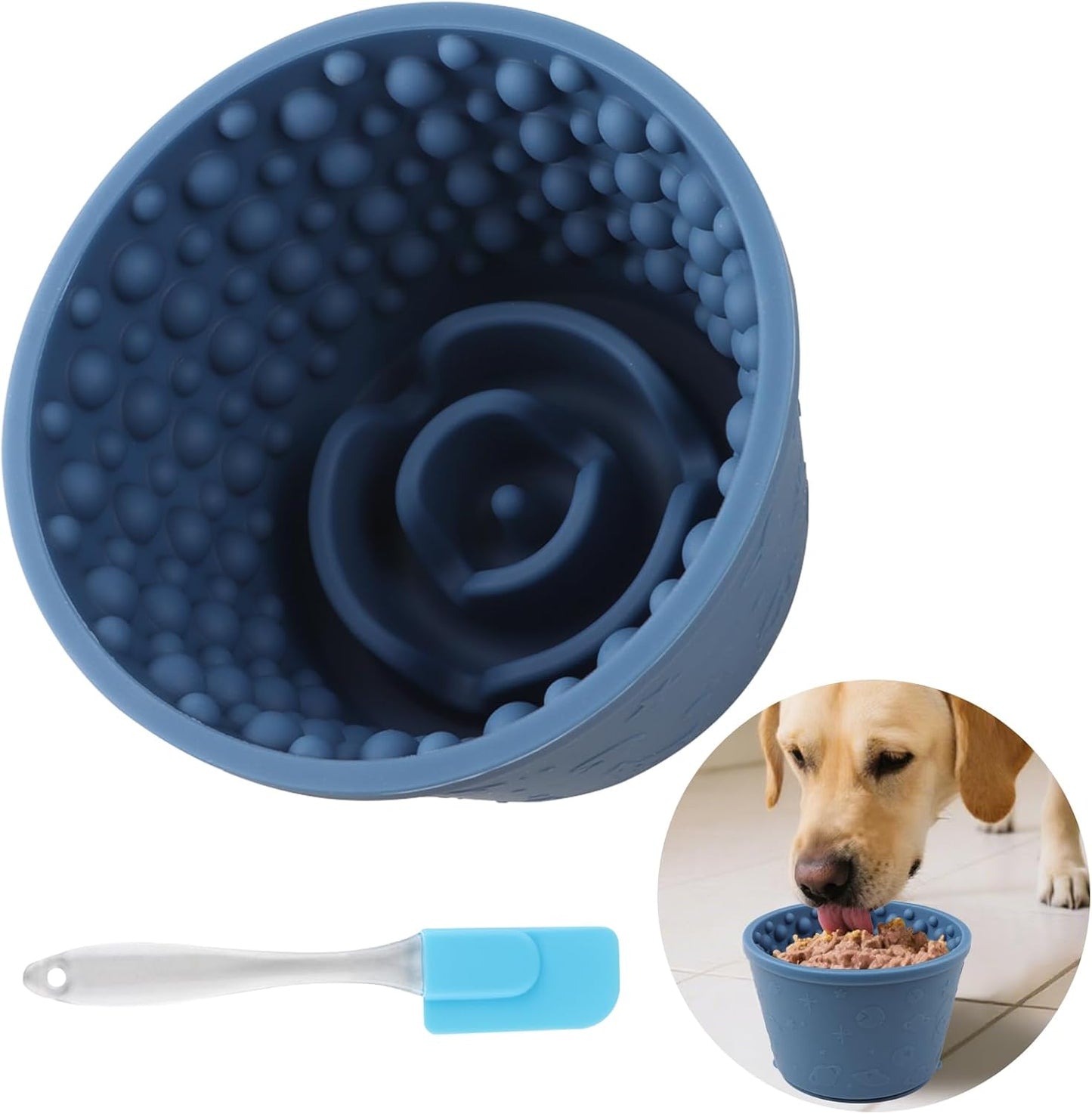 Dog Slow Feeder Lick Bowl - Non-Slip Licking Treat Dispenser for Small Medium Large Dogs, Promotes Anxiety Relief & Prevents Choking, Easy to Clean Feeding Bowl (Dark Blue, L)