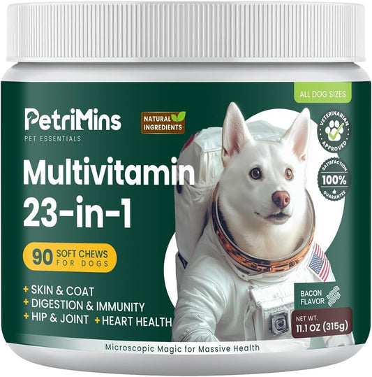 23-in-1 Dog Vitamins Supplements, Multivitamin Treats for Dogs with Glucosamine & Omega-3, Comprehensive Support for Hip & Joint, Digestion, Immune Health, Skin, Heart - 90ct, Bacon