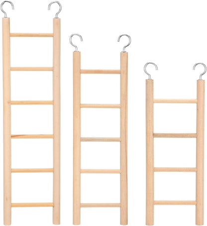 3 Pack Wooden Bird Ladder, Bird Cage Ladder Climbing Toys for Parakeets, Parrots, Cockatoo & Lovebirds
