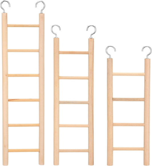 3 Pack Wooden Bird Ladder, Bird Cage Ladder Climbing Toys for Parakeets, Parrots, Cockatoo & Lovebirds