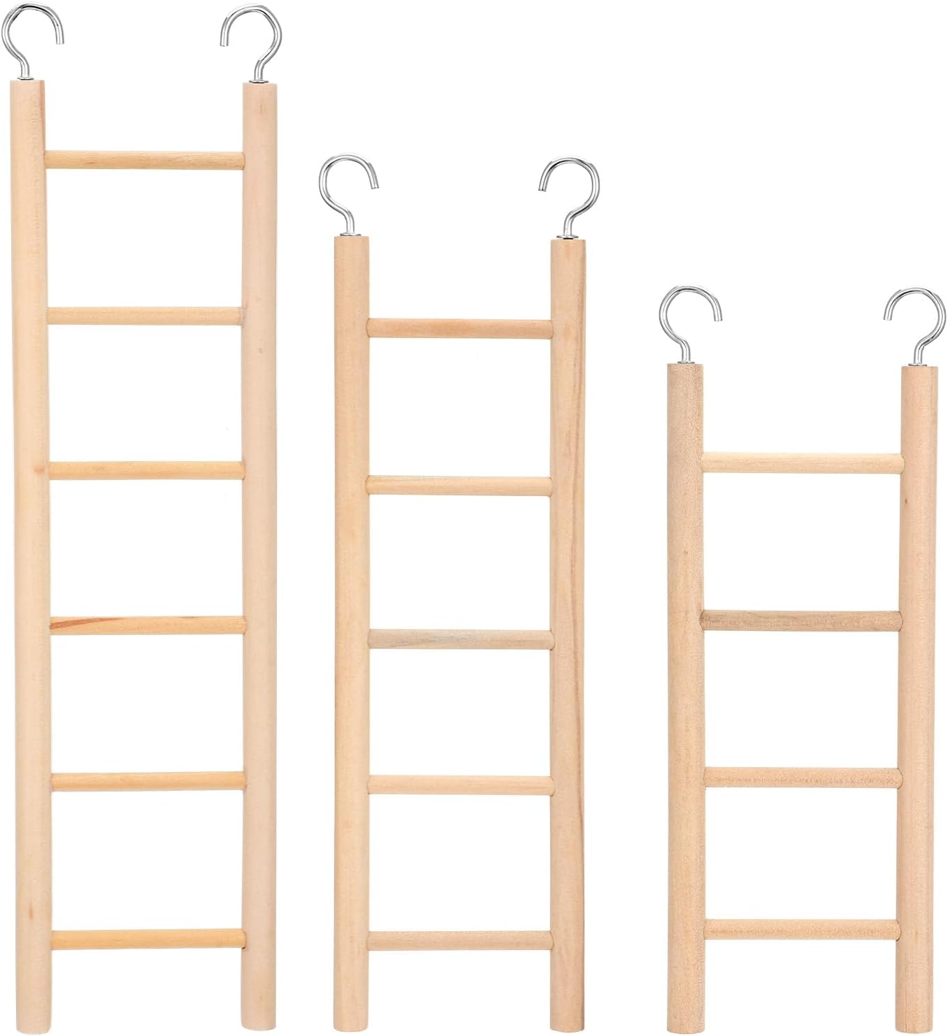 3 Pack Wooden Bird Ladder, Bird Cage Ladder Climbing Toys for Parakeets, Parrots, Cockatoo & Lovebirds