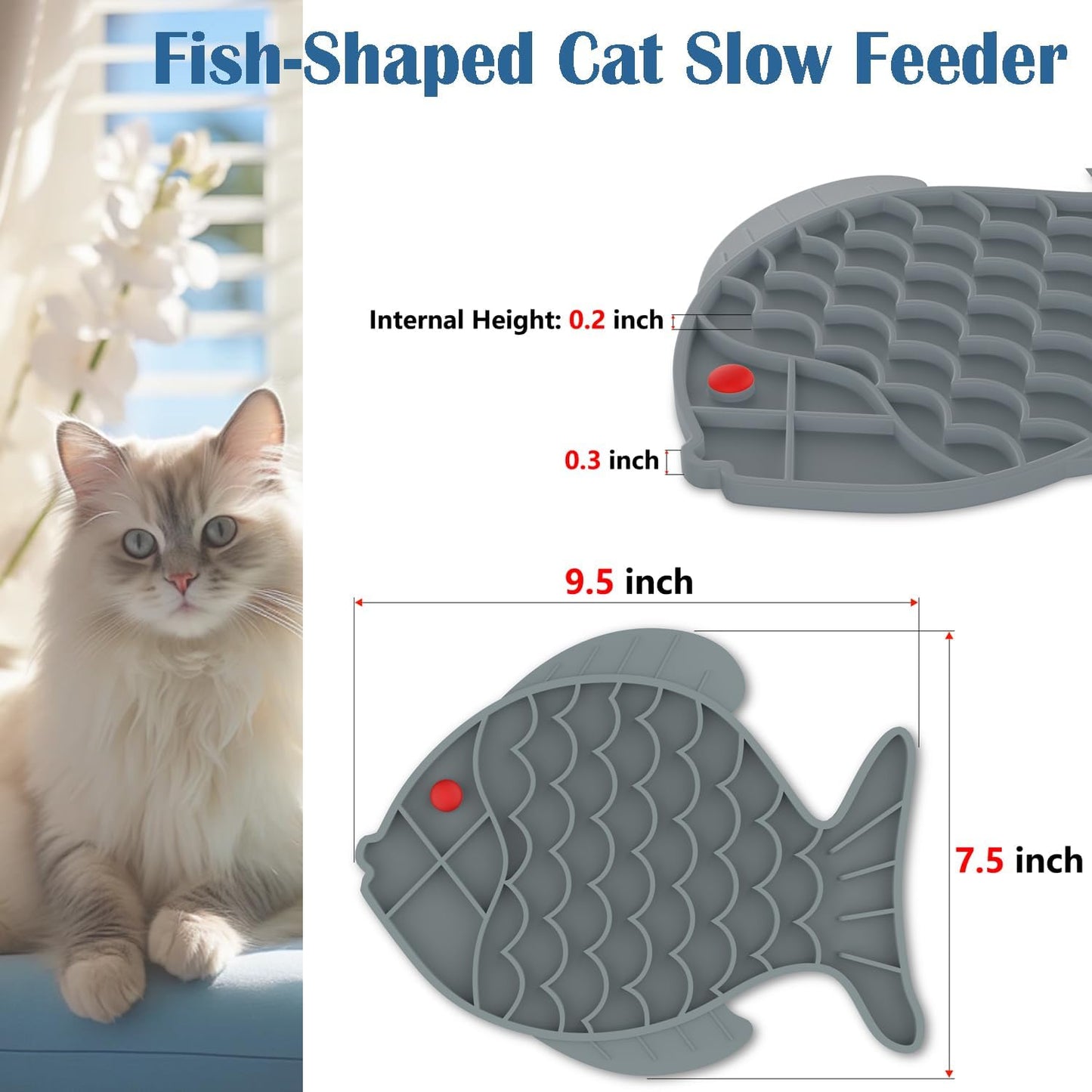 Takfox Slow Feeder Cat Bowls [2 Pack], Lick Mat for Cats Dogs, Silicone Cat Puzzle Feeders Toy for Pets Dry/Wet Food Training, Keeps Dogs Cats Busy, Prevents Puppy Kitty Overeating, (Cyan+Grey)