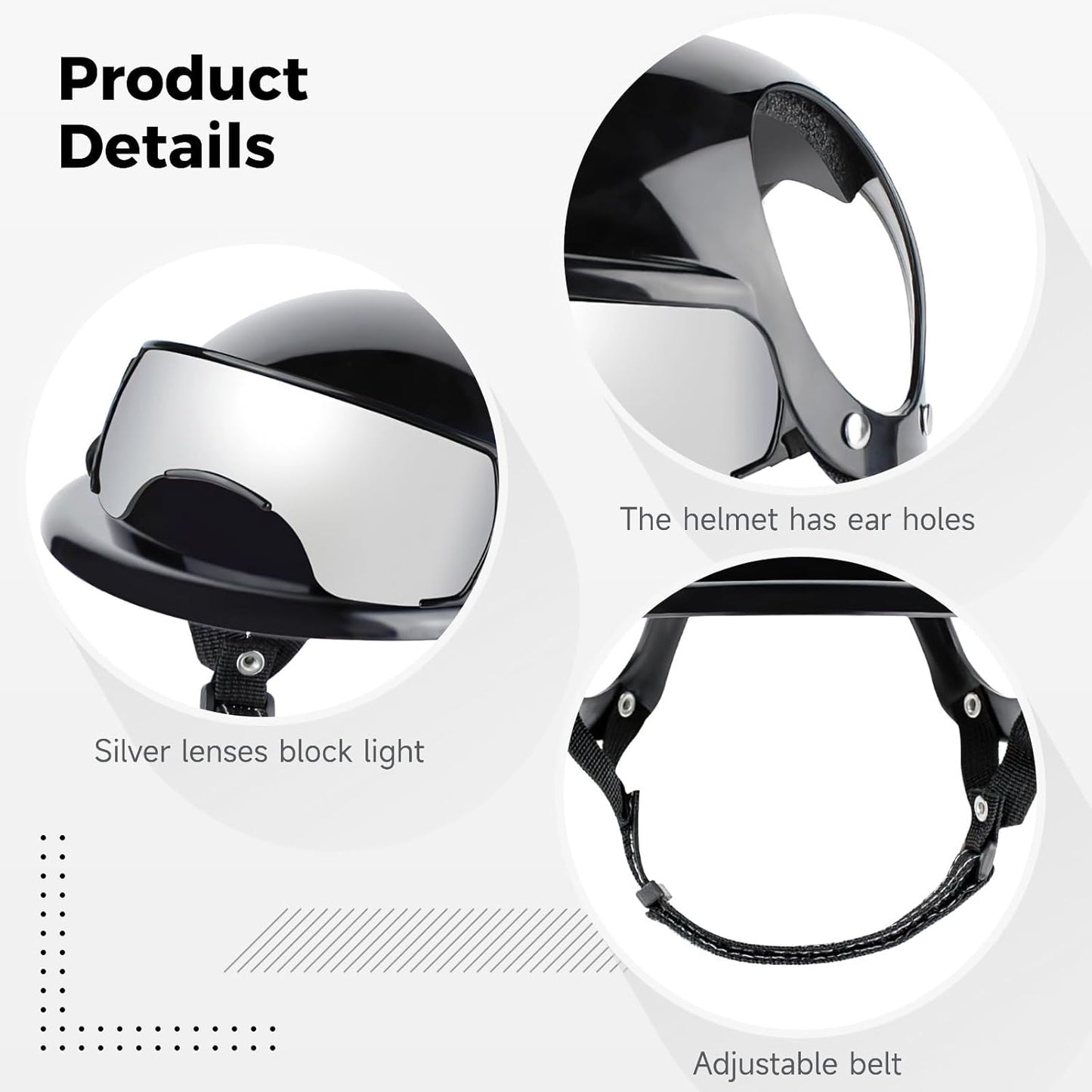 2 PCS Dog Helmet and Goggles Set, S Size Pet Motorcycle Helmet with Silver Lens Sunglasses, Lightweight Protective Gear for Small Dogs, Head Circumference 14.6 in