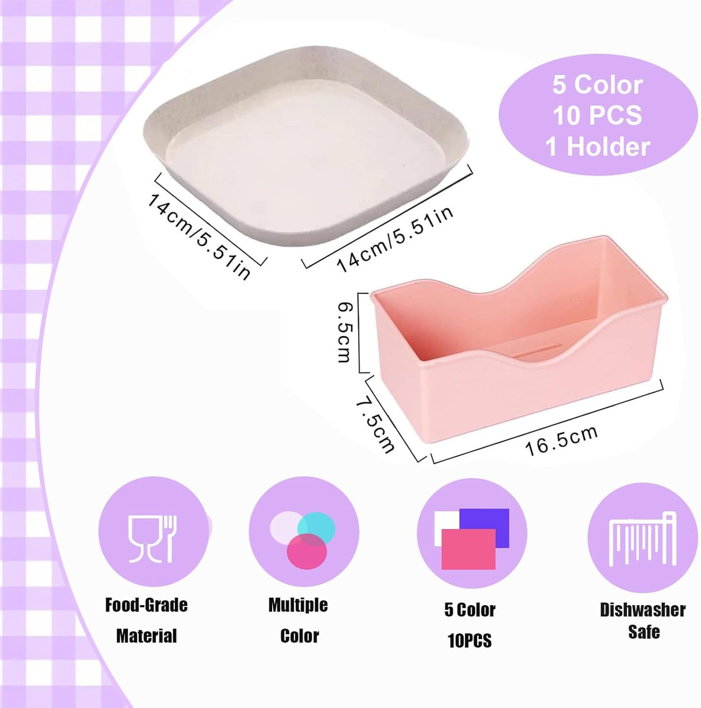 5pcs Whisker Fatigue Cat Bowl - 5.5 Inch Shallow Cat Food Dish Wide Cats Wet Feeding Bowls, PET Plate for Kittens and Short Legged Cats, Wheat Straw