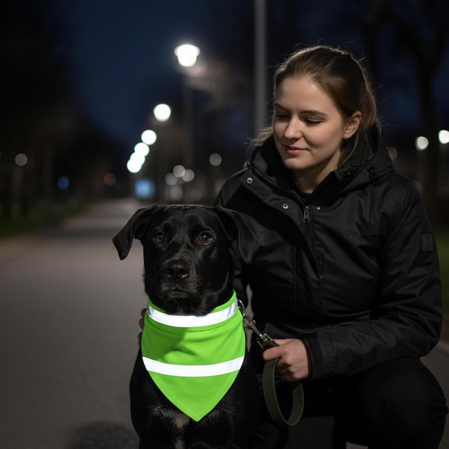 Dog Reflective Bandanas, 2 Pieces Orange Green High Visibility Bandana for Dogs Adjustable Triangle Bib Safety Reflective Dog Scarf for Small Medium Large Pets Dogs Cats Outdoor Walking Camping