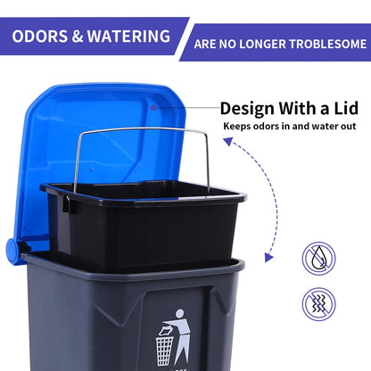 Pooper Scooper 2 Pack with 20 Litre Step Dog Poop Trash Can, 28" Long Handle Dog Poop Scoopers for Large Small Dogs Heavy Duty, Removable Inner Bucket for Outdoors, 50 Waste Bags Included (Blue)