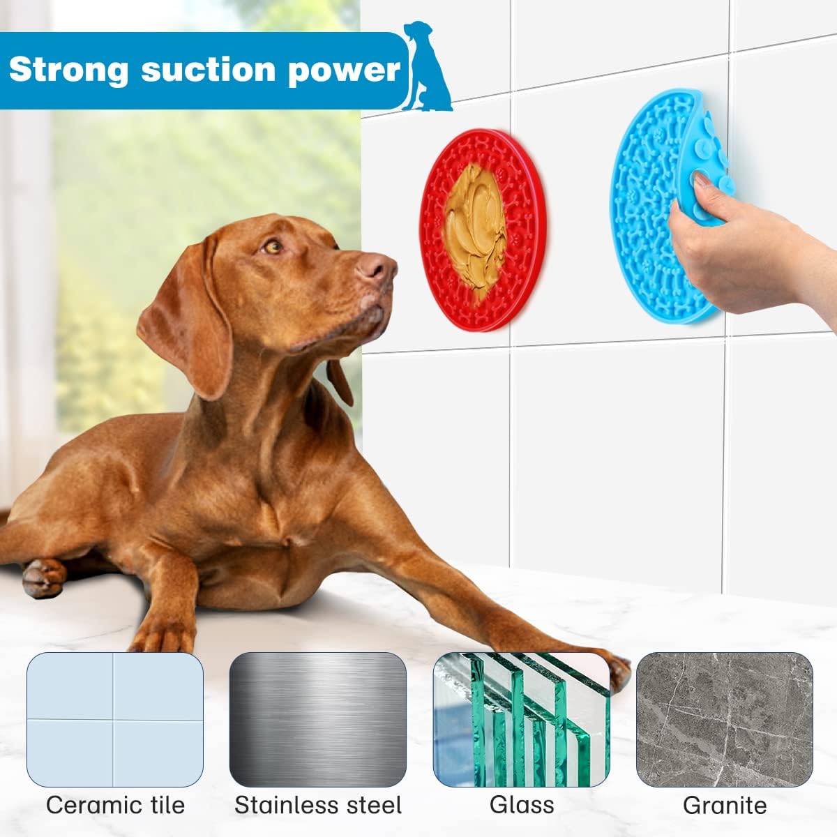 Dog Lick Pad, Pet Bathing Grooming Distraction Wall Mounted Silicone Slow Feeder Mat with Strong Suction, 2 Pack