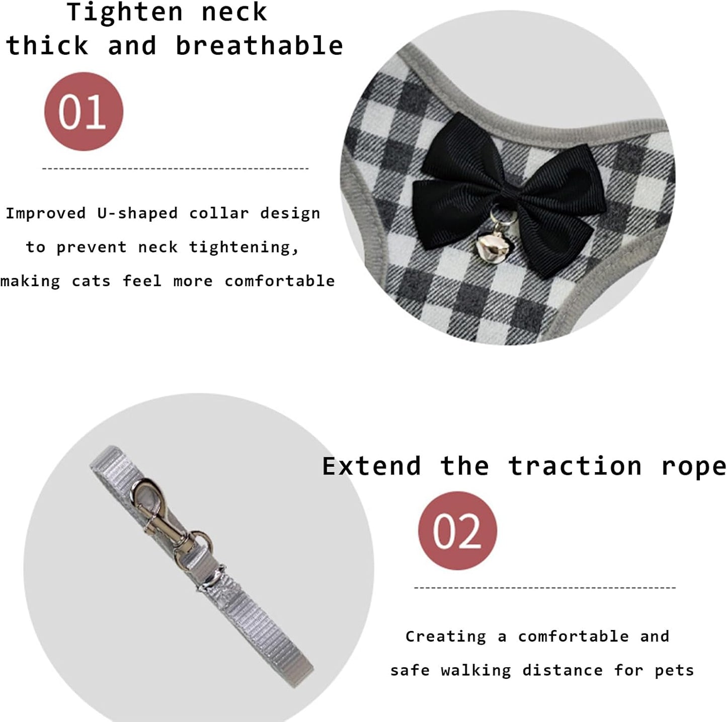 Cat Harness,Pet Escape Proof Walking Vest Strap,Adjustable Breathable Cat Vest Harness Jacket,Cat Clothes (Black, M)