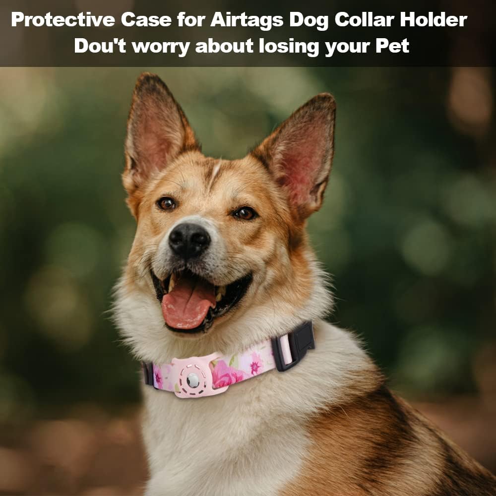 Dog Collar, Compatible with AirTag, Polyester Pet Cat Puppy Collar for Small, Medium, Large, & Extra Large Dogs, Pink Rose, S: 9.8''-15.7'' Neck