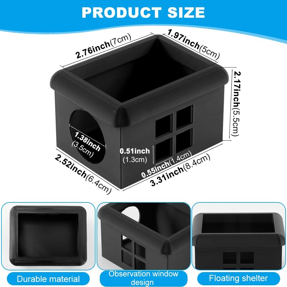 Floating Bettas Fish Hideout with Window 3D Fish Breeding Box & Shelter Floating Feeding Plat-Form for Bettas Tanks Rest Cave for Small Aquariums(Color:Black)