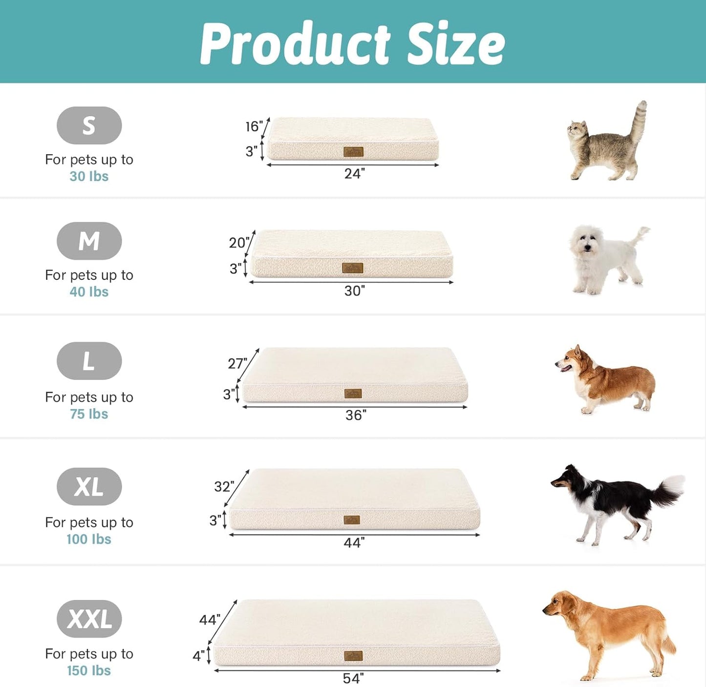 Rectangular Dog Bed for Giant Breed Dogs, XXL Orthopedic Dogs Crate Bed, Foam Anti-Slip Bottom Pet Mat with Washable Removable Cover, Suitable for Pet Up to 150 lbs, 54x44x4 inch, Beige