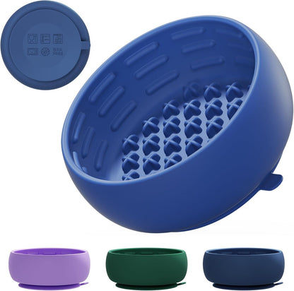 Deep Blue Lick Mat for Dogs & Cats - Anxiety Relief Slow Feeder Dog Bowl with Strong Suction - BPA-Free Silicone Puzzle Feeder for Calming, Enrichment & Stress-Free Grooming(Only for Small Dogs)