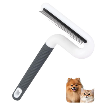 Flea Comb, Stainless Steel Shedding Brush with Rounded Teeth, Multifunctional Pet Grooming Brush with Rubber Handle, T Shaped Tick Comb, Grooming Brush for Remove Anti Fleas Eggs, Grey
