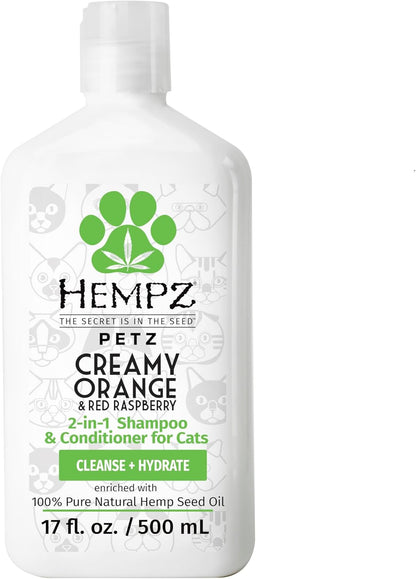 Hempz Petz, Cat Shampoo & Conditioner, Creamy Orange & Red Raspberry 2 in 1 Shampoo & Conditioner 17 oz.