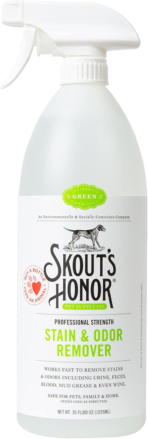 SKOUT'S HONOR Pet Stain and Odor Remover - Powerful Cleaner for Dog Urine, sweat, and other messes, Destroys and Removes Odor and Stain Molecules, Eco-Friendly Formula for Carpets and Home, 35oz