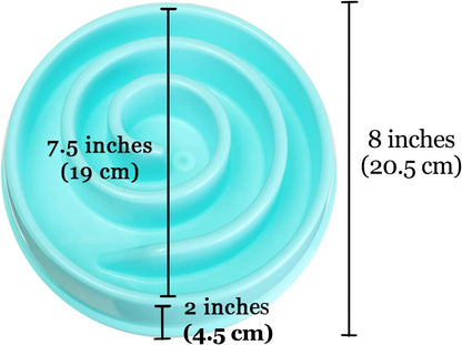 SunGrow Dog Slow Feed Bowl, Spiral Design Encourages Slow Eating, Interactive, 8”, Non-Slip Base, Portion Control, Blue, 1pc