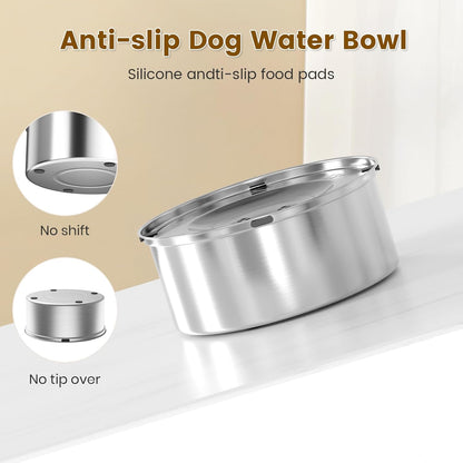 Dog Water Bowl 3L/101oz Stainless Steel No Spill Water Bowl for Dogs Spill Proof Slow Drinking Dog Water Feeder with Anti-Slip for Medium to Large Messy Drinkers