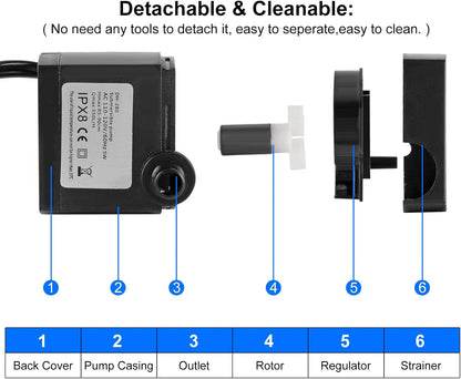 2PCS 95GPH 5W 350L/H Mini Submersible Pump, Small Fountain Pump for Pond, Aquariums, Fish Tank, Tabletop Fountain, Pet Fountain, Indoor or Outdoor Fountain