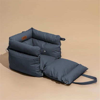 FUNNYFUZZY Leather Dog Car Seat for Small ＆ Medium Sized Dogs Up to 35lbs, Waterproof and Washable Dog Booster Seat Car Bed for Travel and Home,Portable and Safety(Blue)