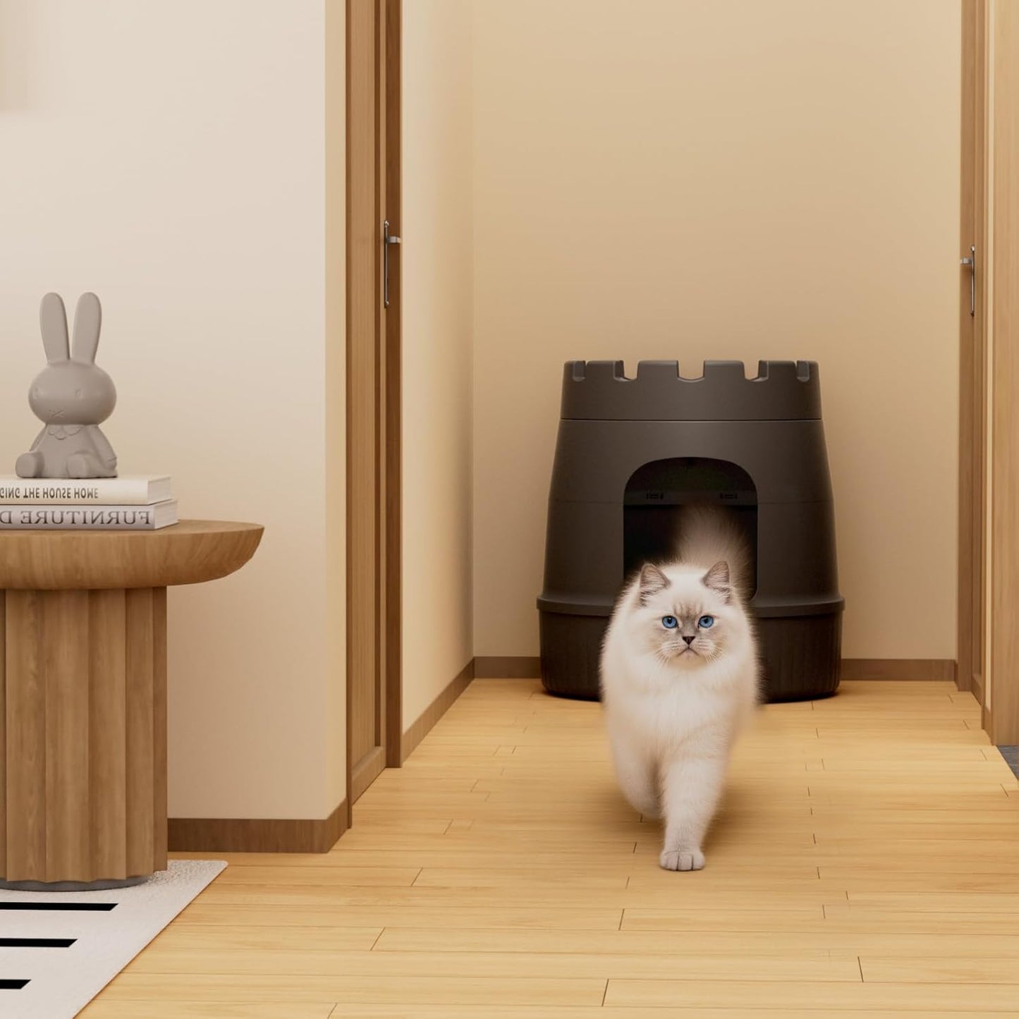 Lifewit Castle Cat House with Scratching Board, Large Cat Bed Cave Indoor, Cat Hideaway for Living Room, Bedroom, Corner, Black