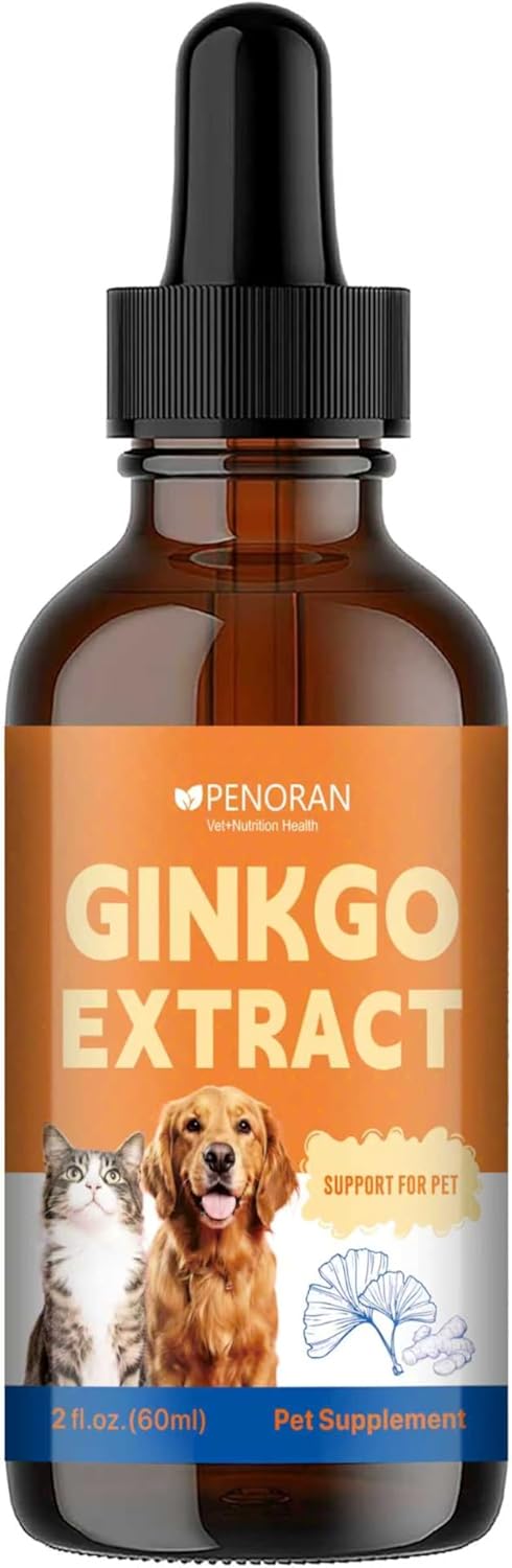 Pet Ginkgo Biloba Extract -Heart & Vascular Supplements for Senior & Overweight Dogs & Cats: Cardiovascular Health, Healthy Blood Pressure & Cholesterol Levels, Brain, Memory, Cognition
