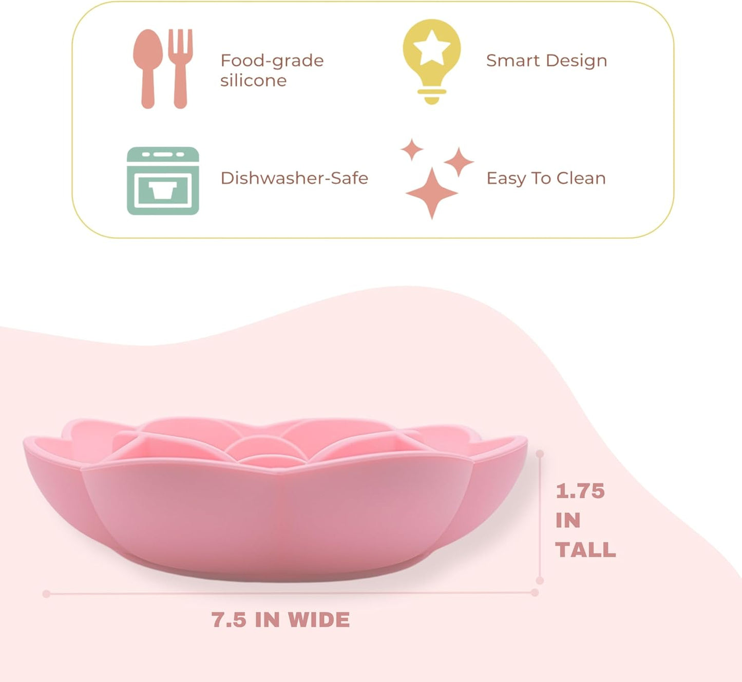 Hanara Sillicone Slow Feeder Dog Bowls & Lick Mat with Suction Bottom | Rose Petals Design | Promotes better digestion, prevent choking | Dish Washer Safe | Great Size For All Breed (Rose Quartz Pink)