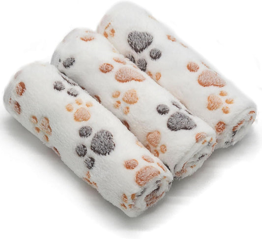 1 Pack 3 Small Puppy Blankets Super Soft Warm Sleep Mat Fluffy Premium Fleece Pet Blanket Flannel Throw for Dog Puppy Cat - White Paw Print Small(23"x15")