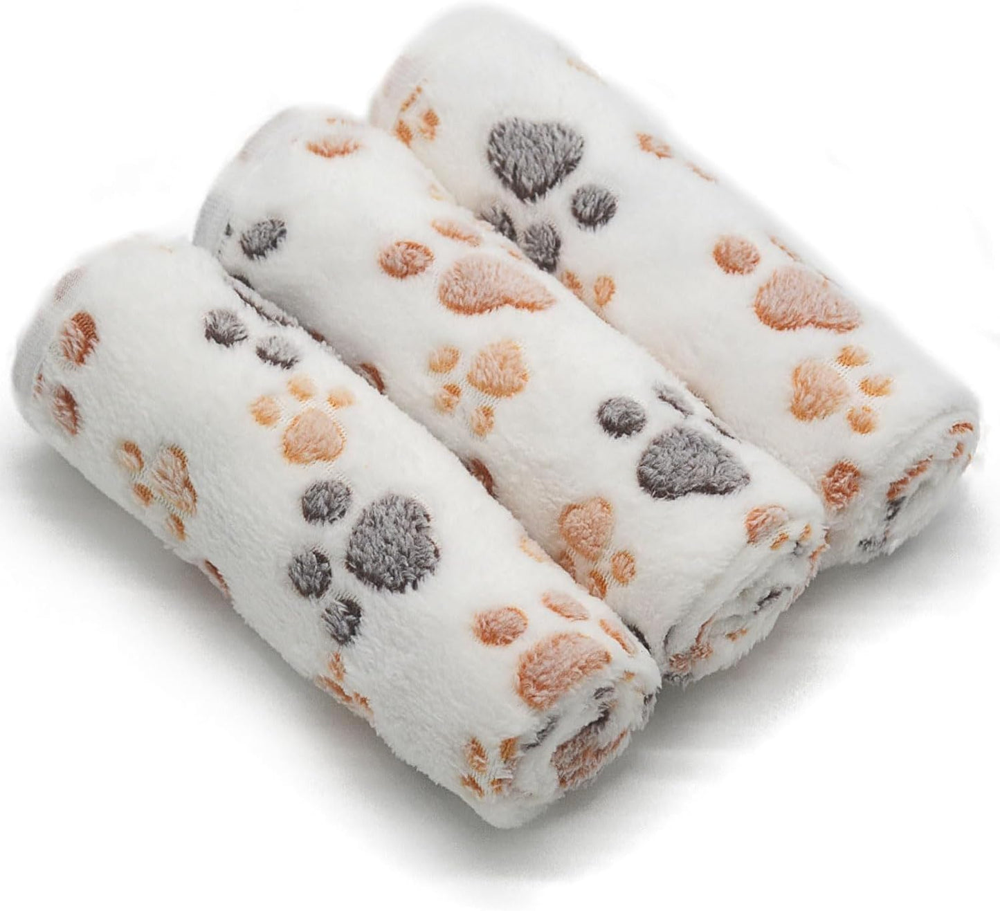 1 Pack 3 Small Puppy Blankets Super Soft Warm Sleep Mat Fluffy Premium Fleece Pet Blanket Flannel Throw for Dog Puppy Cat - White Paw Print Small(23"x15")