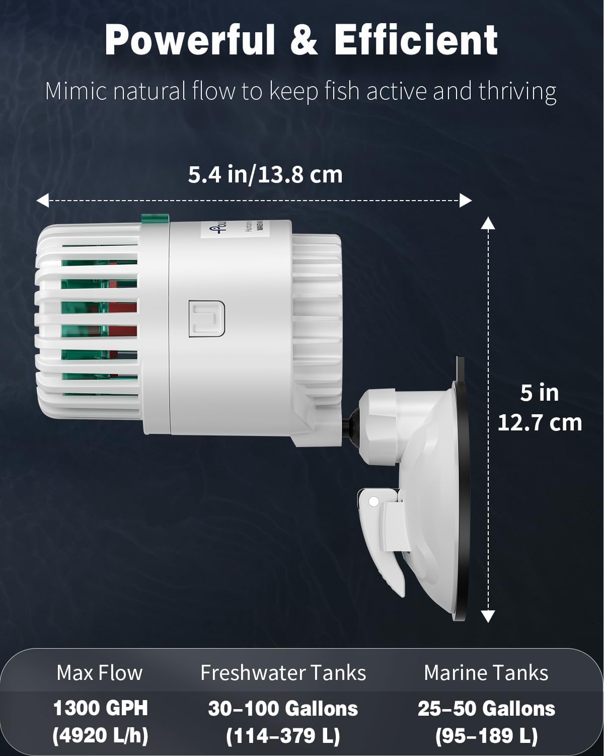 Pawfly Wave Maker for Aquarium, 1300 GPH Aquarium Powerhead, Quiet Submersible Wavemaker for 25-100 Gallon Fish Tanks, Water Circulation Pump with Strong Suction Cup Base