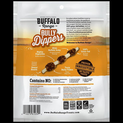 Buffalo Range Rawhide Dog Treats, Grass-Fed Buffalo Jerky Raw Hide Chews, Jerky Kabob with Bullypiece, Hickory Smoked Flavor, Pet Supplies, Real Meat Dog Treat, Premium Dog Snacks, 12 Count