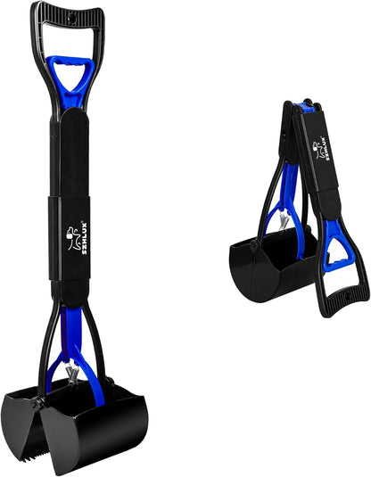 SZHLUX 28" Pooper Scooper, Foldable Dog Pooper Scooper with Unbreakable Material and Durable Spring for Grass and Gravel, Blue
