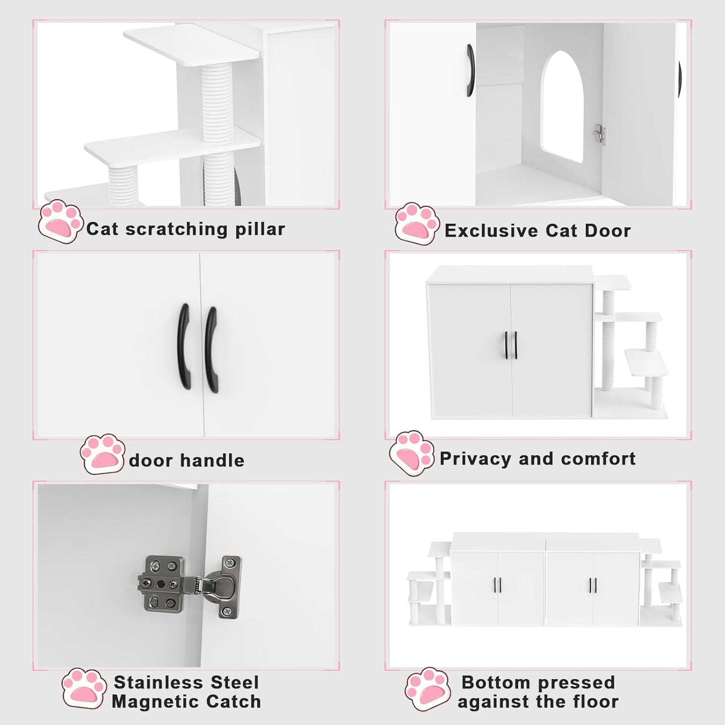 LuckyEnergy 2025 Upgraded 2-in-1 Cat Litter Box Furniture with Cat Tree – Hidden Odor Control Enclosure for 2 Cats, Dual Entry, Ventilation, Modern TV Stand Style