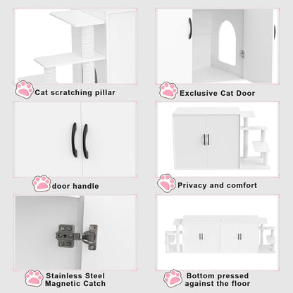 LuckyEnergy 2025 Upgraded 2-in-1 Cat Litter Box Furniture with Cat Tree – Hidden Odor Control Enclosure for 2 Cats, Dual Entry, Ventilation, Modern TV Stand Style