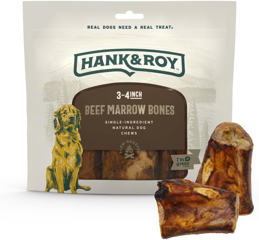 Hank & Roy All-Natural, Single-Ingredient Beef Marrow Bones for Dogs, Long Lasting, Engaging, High Collagen Bone Marrow Dog Bones, Individually Wrapped for Odor Control and Freshness