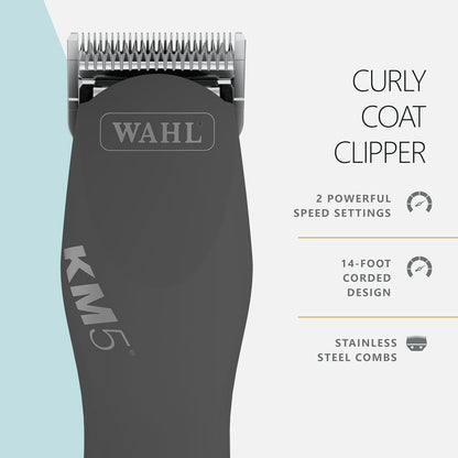 Wahl Pro Animal Curly Coat - KM 2-Speed Pro Clipper - Cat & Dog Grooming Clipper for Pet Care - Great for Poodles & Golden Doodles - Includes 2 Stainless Steel Guide Combs - Gunmetal