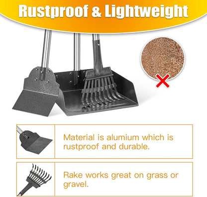 TOOGE Larger Pooper Scooper, Dog Pooper Scooper for Large Medium Small Dogs Heavy Duty Long Handle Metal Tray Rake Shovel Set for Yard Grass