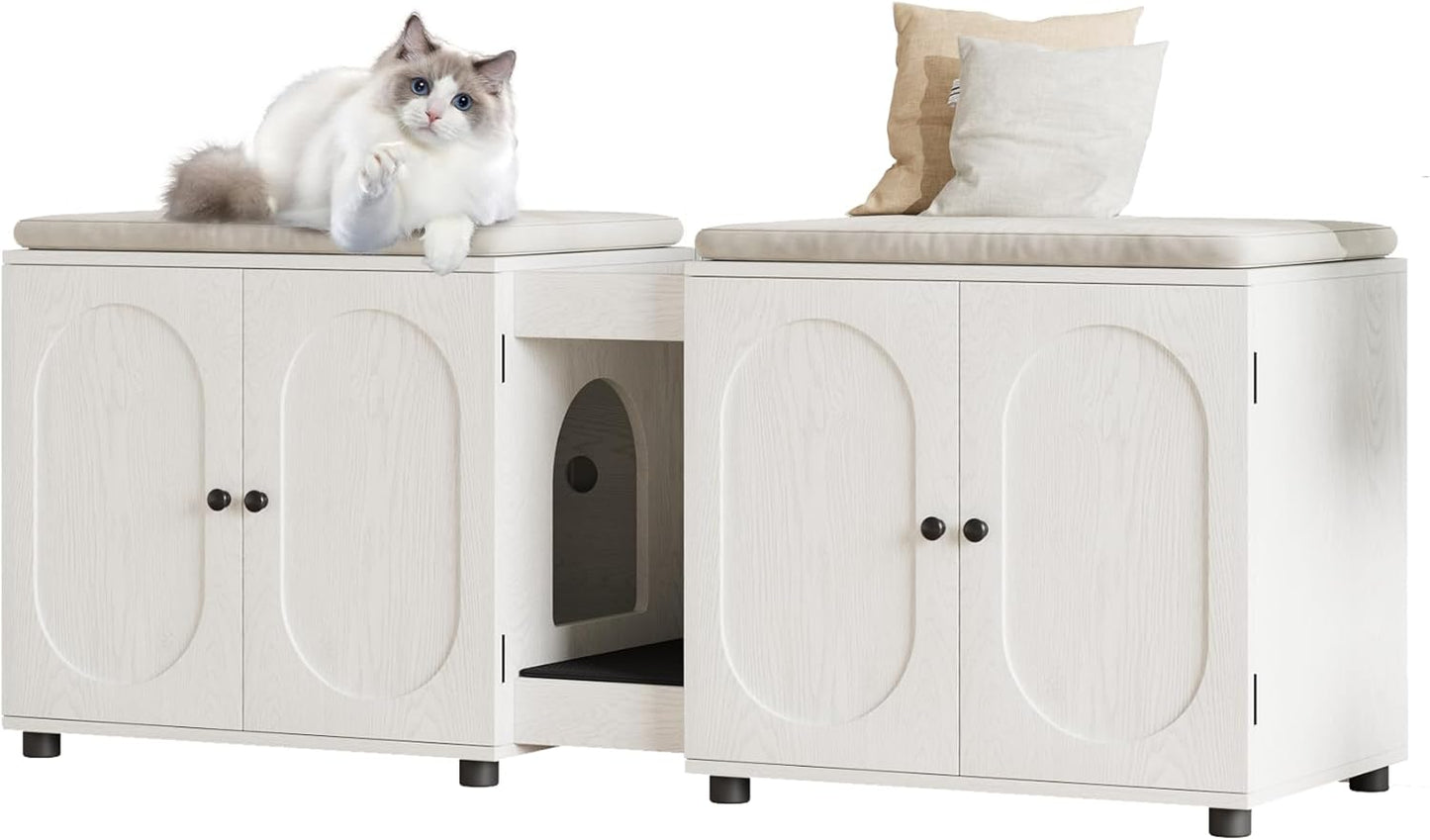 55" Double Cat Litter Box Enclosure for 2 Cats, Modern Self Cleaning Extra Large Hidden Cat Litter Box Furniture, Front Entry, Wooden Hidden Cat Washroom, Side End Table, Cat House, TV Stand
