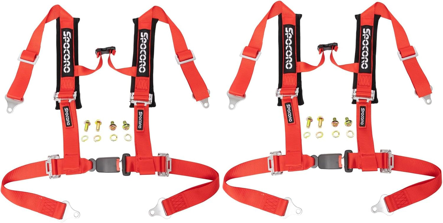4 Point Racing Harness Buckle Release with Ultra Soft Heavy-Duty Shoulder Pads, 2" Nylon Webbing (2 Pack), Red