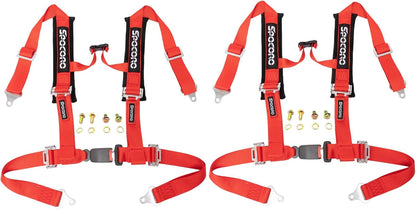 4 Point Racing Harness Buckle Release with Ultra Soft Heavy-Duty Shoulder Pads, 2" Nylon Webbing (2 Pack), Red