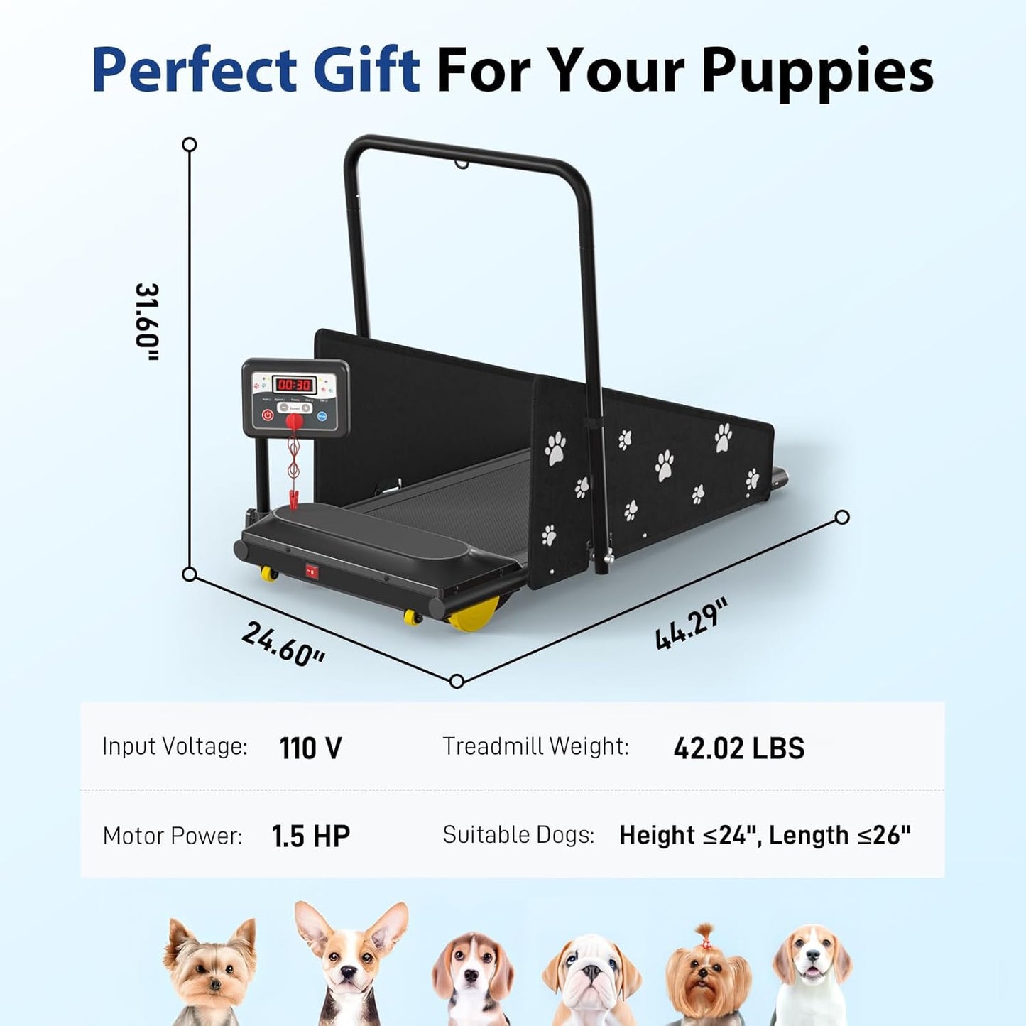 CIIHI Dog Treadmill for Medium Small Dogs - 265lbs Weight Capacity Pet Running Machine with 360° Rotatable Display - 2 in 1 Treadmill for Pet Fitness with Move Wheels and Remote Control