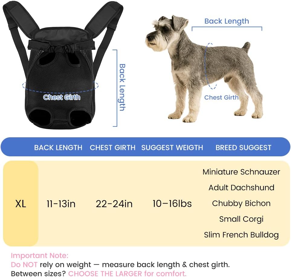 Dog Backpack Carrier, Adjustable Pet Front Carriers, Legs Out Carrying Sling Travel Bag for Small Medium Dogs 10-16 Lbs, Soft Wearable Puppy Chest Carry Backpacks for Walking/Hiking/Camping/Traveling