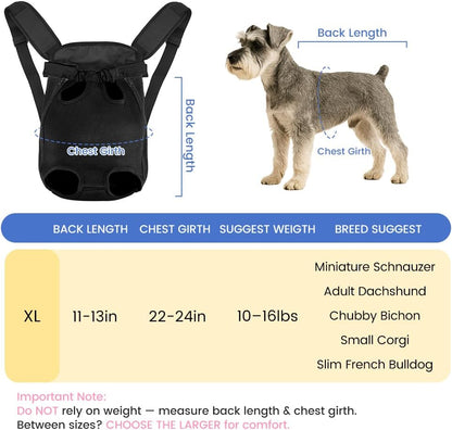 Dog Backpack Carrier, Adjustable Pet Front Carriers, Legs Out Carrying Sling Travel Bag for Small Medium Dogs 10-16 Lbs, Soft Wearable Puppy Chest Carry Backpacks for Walking/Hiking/Camping/Traveling