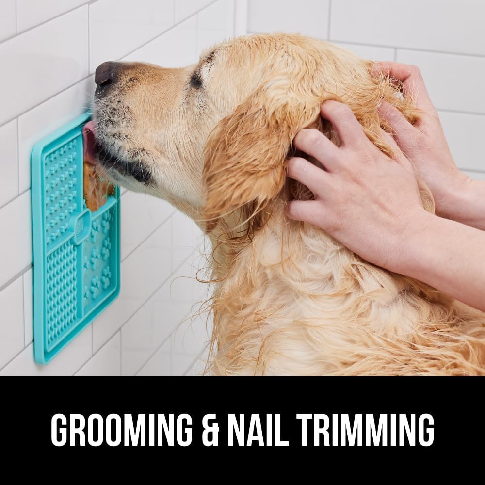 GORILLA GRIP BPA Free Silicone Lick Mat for Dogs, 49 Powerful Grip Suction Cups, Dishwasher and Freezer Safe Flexible Licking Pad for Dog Baths, Cat Grooming, Nail Trimming, Turquoise Pink 2 Pack