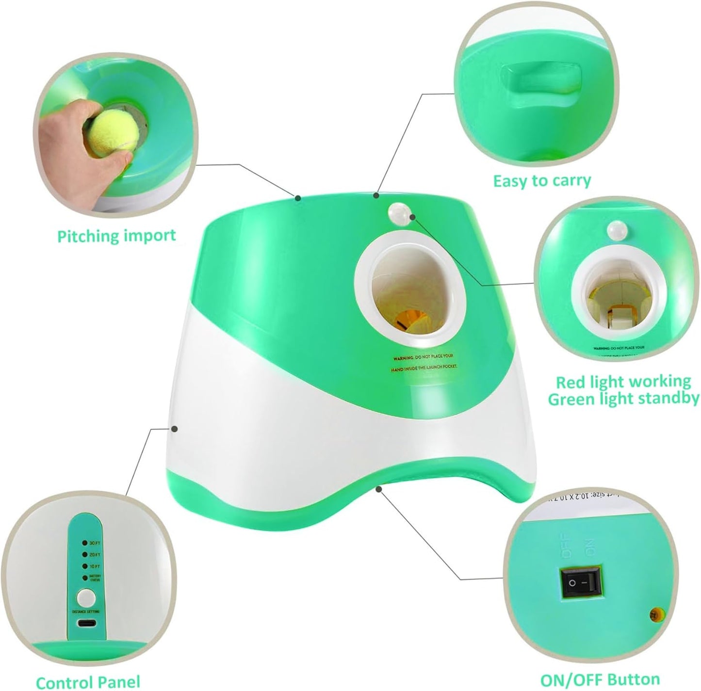 Automatic Dog Ball Launcher with 10/20/30FT Distances Dog Ball Thrower with 12 Tennis Rechargeable Interactive Thrower Machine for Mental Stimulation Training